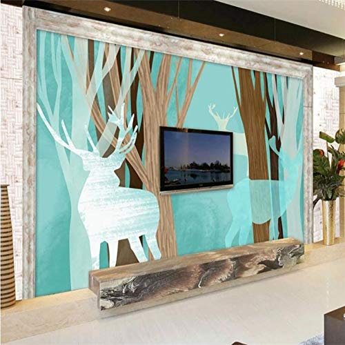 Elk Simple Forest Landscape Pictures (En Anglais) Papier Peint 3D Intissé Bureau Salon Canapé Chambre Fond Décoration Murale-300cm×210cm