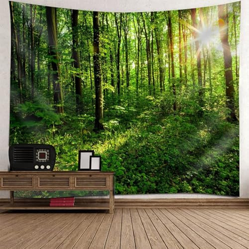 Aotiwe Wandteppich Grün, Wall Hanging Decor Wald und Sonnenschein Tuch Wandbehang 150x130cm