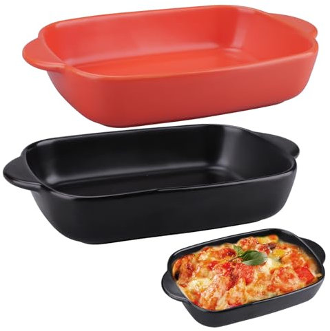 imposyu Juego de 2 Bandeja Horno Ceramica Fuente Horno Rectangular Fuente de Cerámica para Horno Pequeña Bandeja de Horno con Asas para Lasaña, Pasteles, Tapas