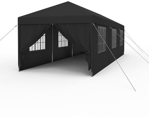 YRHome Pavillon 3x9 m Partyzelt Zelt Stabil Wasserdicht Winterfest UV-Schutz Gartenpavillon Festzelt Bierzelt Camping Zelt mit Seitenteilen & Fenstern für Garten und Camping,Anthrazit