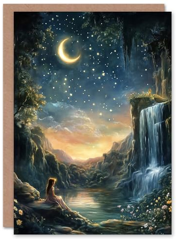 Artery8 Greeting Card Wendy in Neverland Lake Magical Forest Waterfall For Child Kids Birthday Card