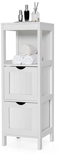 GIANTEX Badezimmerschrank, schmaler Badschrank mit 2 Schubladen & Ablage, 30 x 30 x 90 cm Beistellschrank für Badezimmer, Wohnzimmer & Schlafzimmer, Toilettenschrank platzsparend (Weiß)