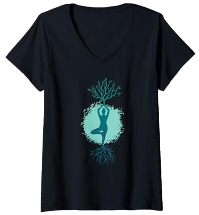 Damen Yoga Meditation Mandala Motiv Spiritualität Lotus T-Shirt mit V-Ausschnitt