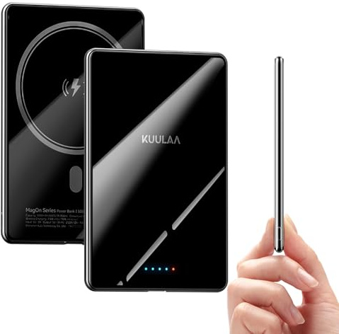 Kuulaa Magsafe Power Bank Ultra-Slim Wireless Portable Charger 5000mAh Magnetic Phone Charger with USB-C Outpu Compatible with iPhone Air/16/15/14/13/12 Plus/Pro/Pro Max/Mini, Mirror Black