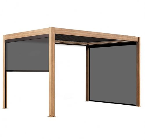 Oviala Pergola bioclimatica autoportata motorizzata illuminata 3x4m e 3 tende