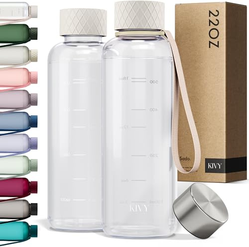 KIVY Slim Water Bottle 22oz [Lightweight & Shatterproof] Leak Proof Bottle for Women & Men - Clear plastic water bottle no straw - Dishwasher Safe Water Bottle BPA Free