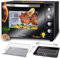 Minibackofen 60 Liter 2000 Watt Minibackofen mit Umluft, Mini Backofen mit Luft-isoliertem Gehäuse, Krümelblech, XXL Minibackofen mit Drehspieß, Minibackofen mit Licht, Pizzaofen, Backofen für Camping