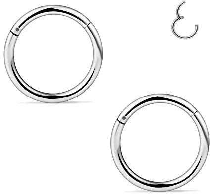 VCMART 2pcs Surgical Steel Nose Clicker Ring Hoop 16G 8mm Septum Lip Tragus Earring Cartilage Helix Piercing Jewellery