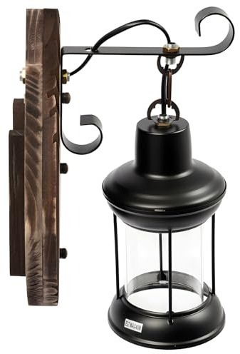 HINOPY Wandleuchte Wandleuchten, 40W Vintage Industrie Wandlampe Innen E27 Dimmbar, Holz & Eisen Retro Wandmontage Treppenhaus Beleuchtung, Wandbeleuchtung für Schlafzimmer Flur （Ohne LED Bulb）