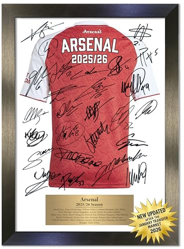 Gunners 2025/26 Signed Team Autograph Shirt Print in A3 Frame – Wall Art Poster for Living Room, Bedroom, Office – Reproduction Print for Gooner Fans No169
