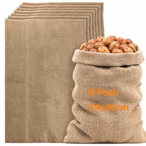 LDXDRU 8PCS Large Hessian Jute Sacks, 50x74cm Hessian Bags | Potato Storage, Burlap Sack, Vegetable Storage Bags