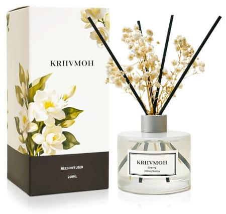 KRIIVMOH Diffuseur Parfum Maison, 200 ML, diffuseur de Parfum au Cerise avec 8 bâtonnets Parfum Longue durée pour la Maison, la Salle de Bain, la décoration de la Chambre