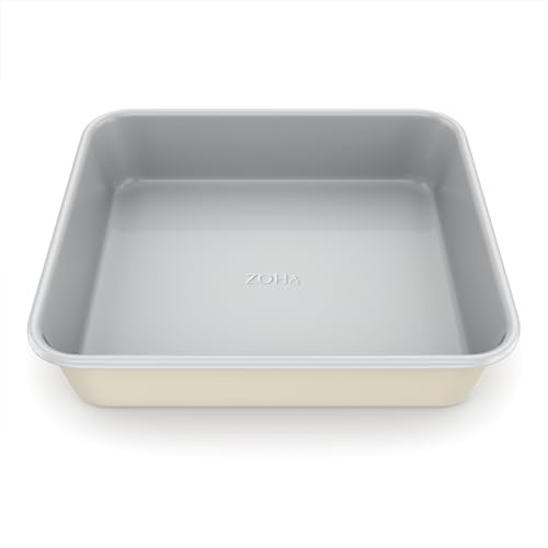 Zoha Backform Quadratisch aus Aluminium - Antihaft-Keramikbeschichtung, 24 x 24 x 5 cm, Backform eckig PFAS-frei, Hitzebeständig bis 290°C für Brownies und Aufläufe - Beige
