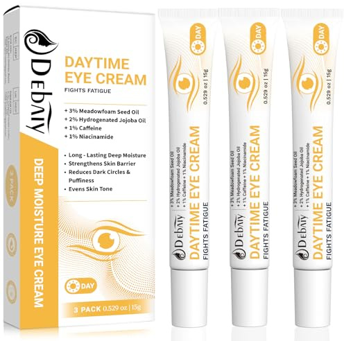 DEBAIY Tages-Augencreme mit 2% Jojobaöl – Feuchtigkeitsspendende Augenpflege mit 1% Koffein (3er Pack, je 15g) – Unterstützt die Haut bei müden Augen, dunklen Augenringen und Schwellungen