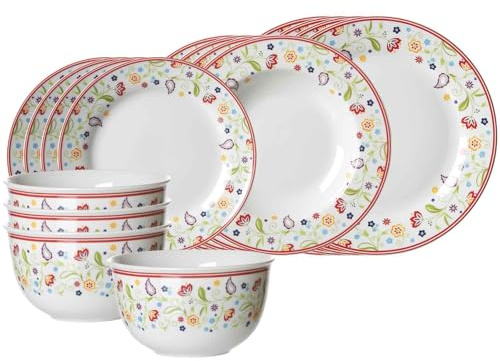 Ritzenhoff & Breker Einsteiger-Set Doppio Shanti, 16-teilig, Porzellangeschirr für 4 Personen, Service mit Blumendekor, Bunt