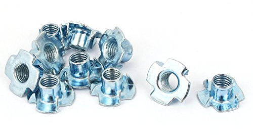 Sourcingmap M10 Carbon Steel 4 Pronged Tee Nut T-Nut for Table Legs Rock Climbing Wall Woodwork Holds Wood Cabinetry 10 Pcs