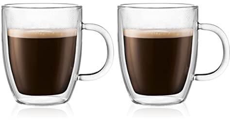 BODUM Glass Bistro Mug, Double Wall, 0.3 l, 10 oz, 2 pcs, 2 Count (Pack of 1)