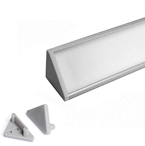 CABI (CA) Eckprofil Aluminium 1m eloxiert | Innen-Eckleiste für Led Streifen bis 10mm Breite | Eck-Profil + Acryl Abdeckung milchig-weiß (opal) + Endkappen |Aluprofil belastbar