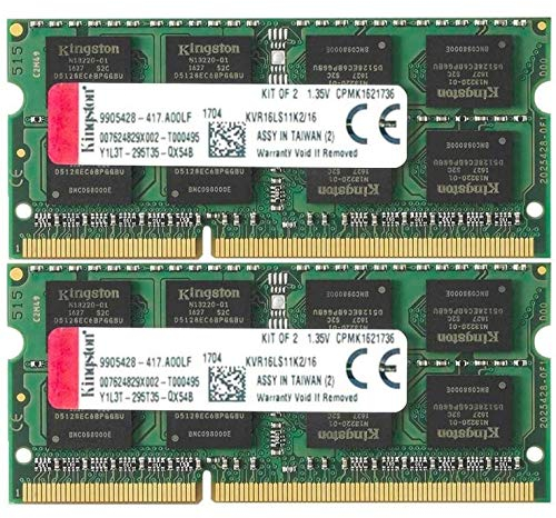 Kingston ValueRAM 1600MHz DDR3 NonECC CL11 SODIMM 16GB Kit*(2x8GB) 1.35V KVR16LS11K2/16 Memoria Portátil