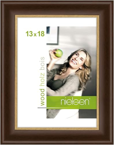nielsen Holz Bilderrahmen Derby, 13 x 18 cm, Dunkelbraun | Holz Fotorahmen im Hoch- & Querformat zum Auftstellen und Aufhängen Dunkelbraun matt Echtglas
