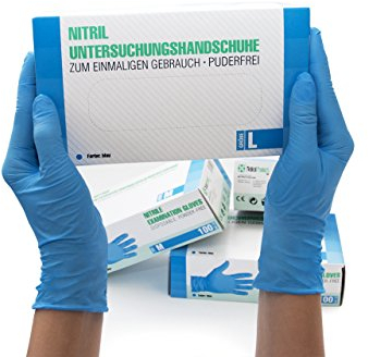 Guanti in Nitrile, 100 pezzi scatole (L, blu), guanti da visita monouso, senza polvere, guanti per la pulizia, cucina sanitaria, pulizia della cucina, senza lattice, pulizia sicurezza manipolazione de