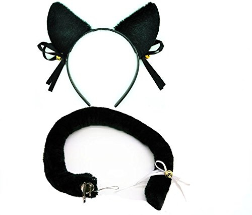 CoolChange Süßes Katzen Set bestehend aus Haarreif mit Katzenohren und Schwanz, Schwarz