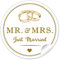 24 STICKER: Edle Retro Hochzeitsaufkleber MR. & MRS. - Just Married in weiß mit illustrierten Ringe und Herz im Vintage Style zur Hochzeit • Aufkleber/Etiketten: 4 cm, rund, matt