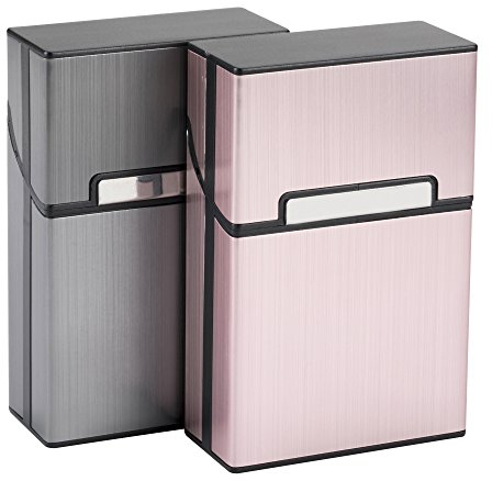 2 x Zigarettenetuis Aluminium Zigarettenbox mit Magnetverschluss Metallzigarettenbox für Zigarettenschachteln Metall Zigarettenbox edler Zigarettenkasten (Grau+Rosagold)