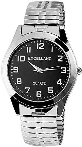 Excellanc Herren-Uhr Zugband Edelstahl Comfort fit Analog Quarz 2700001 (silberfarbig schwarz)
