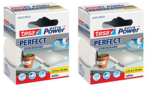 TESA extra Power Gewebeband (38mm ? 2er Pack, Weiß)