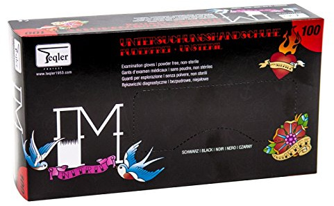 Teqler reißfeste Tattoo-Handschuhe schwarz T-324531, Handschuhe schwarz, Untersuchungshandschuhe schwarz, im 100-er Pack - Spenderkarton