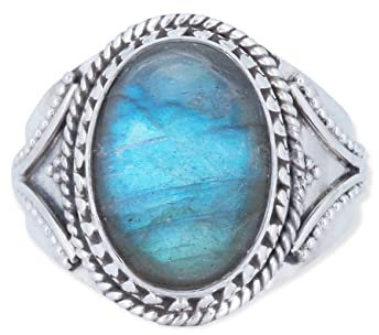 Ring Silber 925 Damen Labradorit Edelstein blau ausgefallen verspielt