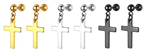 OIDEA Unisex Kreuz Ohrringe Set: Herren Damen Creolen Ohrringe aus Edelstahl in Gold Schwarz Silber Kreuz Anhänger Ohrstecker Ohrhänger Punk Rock Fake Ohrclip Ohrschmuck Geschenk