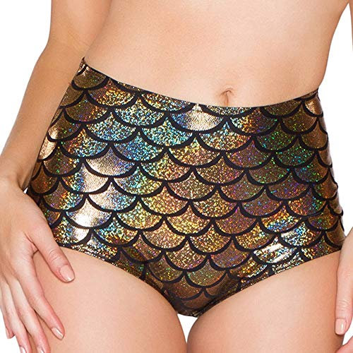 Drqinyi glänzende Meerjungfrauen-Shorts, hohe Taille, goldfarben, gold, Einheitsgröße