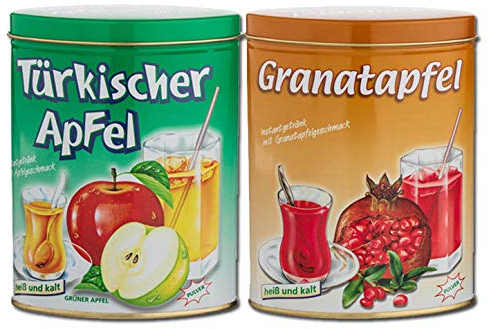 2er Set Geschenkdose ottoman türkischer Apfeltee und Granatapfeltee 300g Instantgetränk mit Granatapfel- & Apfelgeschmack
