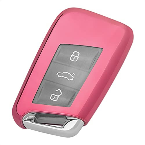 TANGSEN Smart Key Fob Case Pink TPU Protective Cover for Skoda KODIAQ for Volkswagen VW Atlas Golf ALLTRACK Jetta Passat TIGUAN 3 4 Button Keyless Entry Remote Control Accessories