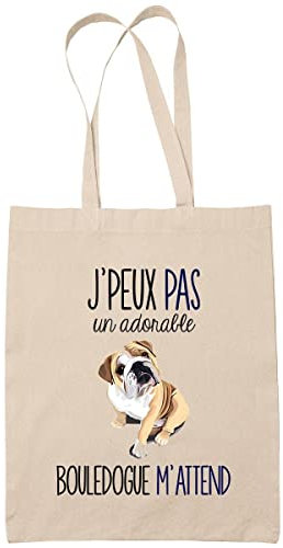 Planetee Sac Tote Bag bouledogue anglais j'peux pas beige