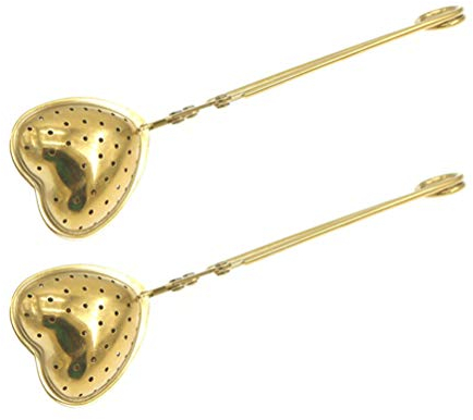 YARNOW 2 x Tea Infuser Heart Shaped Tea Strainer with Handle Stainless Steel Tea Balls Steeper for Loose Tea Spice Spices (Golden)