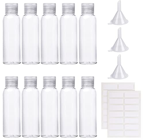 10Pcs Empty Travel Bottles Container Flip Cap Bottles Cosmetic Bottles with Funnels Syringe and Labels for Travel or Cosmetic(100ML)