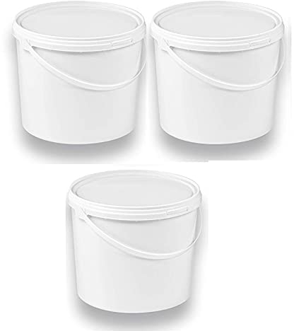 Silplast 3 cubos de 5 litros con tapa de color blanco, 3 unidades, apilables para leche/reserva, miel, plástico para liberación de alimentos, recipiente apto para alimentos, para harina, cubo de agua