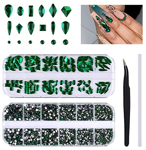 3120 Pcs Vert Nail Strass Gemmes Kit EBANKU Nail Art Cristal Flatback Nail Bijou Gemmes Diamants