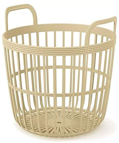 R.G. Aufbewahrungskorb Zoe Ø 42,5cm Beige – Wäschekorb Flexibel Kunststoff, Tragekorb mit Griffen, Gartenkorb & Spielzeugkorb, Mehrzweckkorb Rund (Modell 430, Höhe 42,5cm)