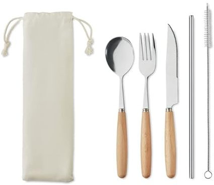 BARBACADO Couverts en Acier Inoxydable, pochette couverts Nomades, couverts à emporter non jetables