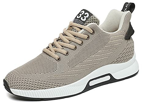 Zapatos deportivos invisibles para hombre, con cordones, para aumentar la altura, informales, con cordones, altura de 6 cm, tacón oculto, Beige, 42 EU