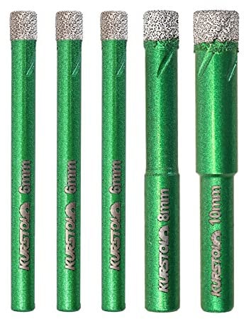 Dry Diamond Drill Bit Set - Diamond Tipped Hole Saw Bit for Porcelain Tile Ceramic Marble Granite Stone,Diamond Core Drill Bit Kit Round Shank Fixed on Drills,No.K6(6/6/6/8/10mm)
