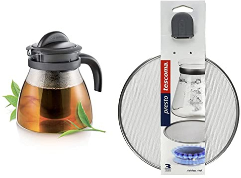 Tescoma 647110.44 Montecarlo Infusiera, Vetro borosilicato/Plastica di qualit & agrave;, Nero/Trasparente, 1,5 l & 420944 Retina Spargifiamma, Acciaio Inossidabile, Grigio