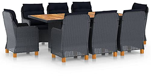 Yolola Sitzgruppe Garten Essgruppe 8 Personen Rattan Gartenmöbel Set mit 8 Stühle Polyrattan Gartenmöbel Essgruppe Gartengarnitur Rattanmöbel Esstisch Sitzgarnitur Gartentisch Dunkelgrau