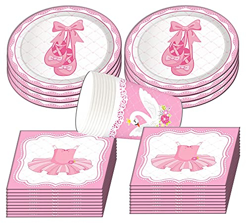 SUNSK Ballerina Partygeschirr Set Geburtstag Party Geschirr Partygeschirr Kindergeburtstag Pappbecher Pappteller Servietten Partyzubehör Pappteller Set für Ballerina Geburtstag 36 Stück