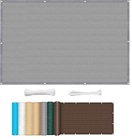 Voile d'ombrage 2 x 2.2 m Anti 95% UV Contre Le Vent Vie Privée Filet d'ombrage Kit de Fixation sans perçage pour Patio Jardin Terrasse Extérieur Balcon, Gris