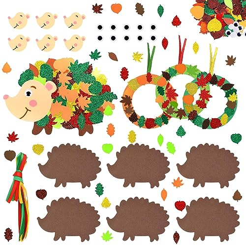JIASHA Igel Bastelsets für Kinder,Igel Herbst Kreativsets, bastelset herbst,herbst basteln mit kindern,Herbst Kränze Bastelset für Kinde,moosgummi bastelset kinder,für Kinde Herbst Geschenk